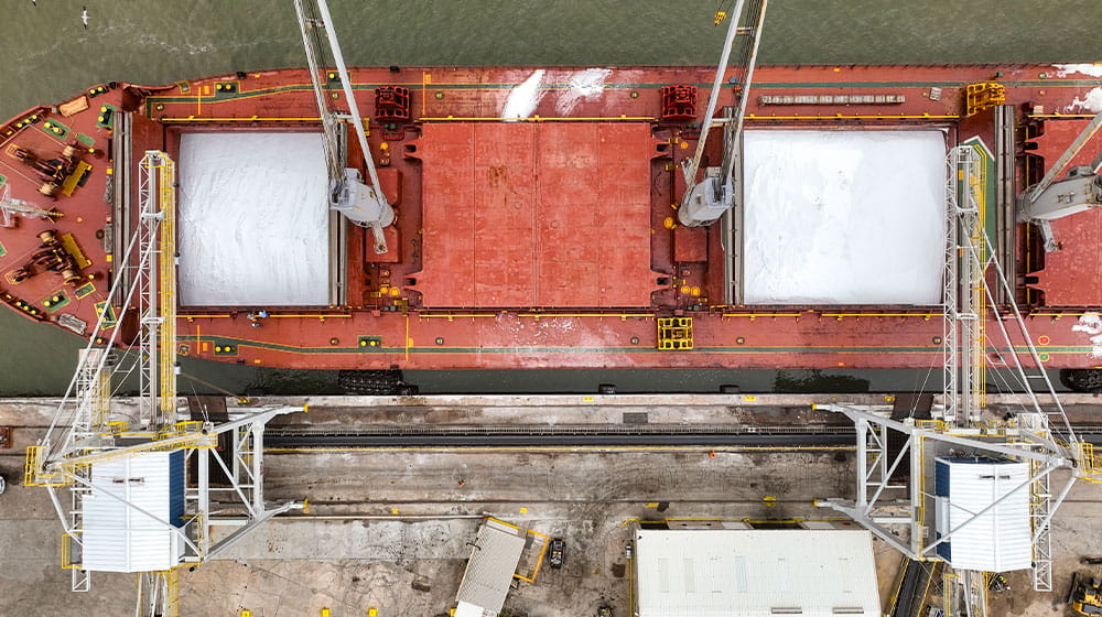 Ship filled with white fertilizer
